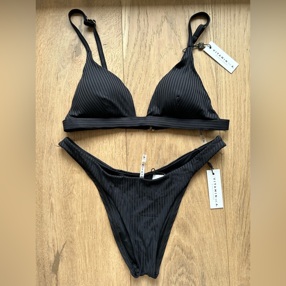 Vitamin A Black Ribbed Bikini from Revolve NWT